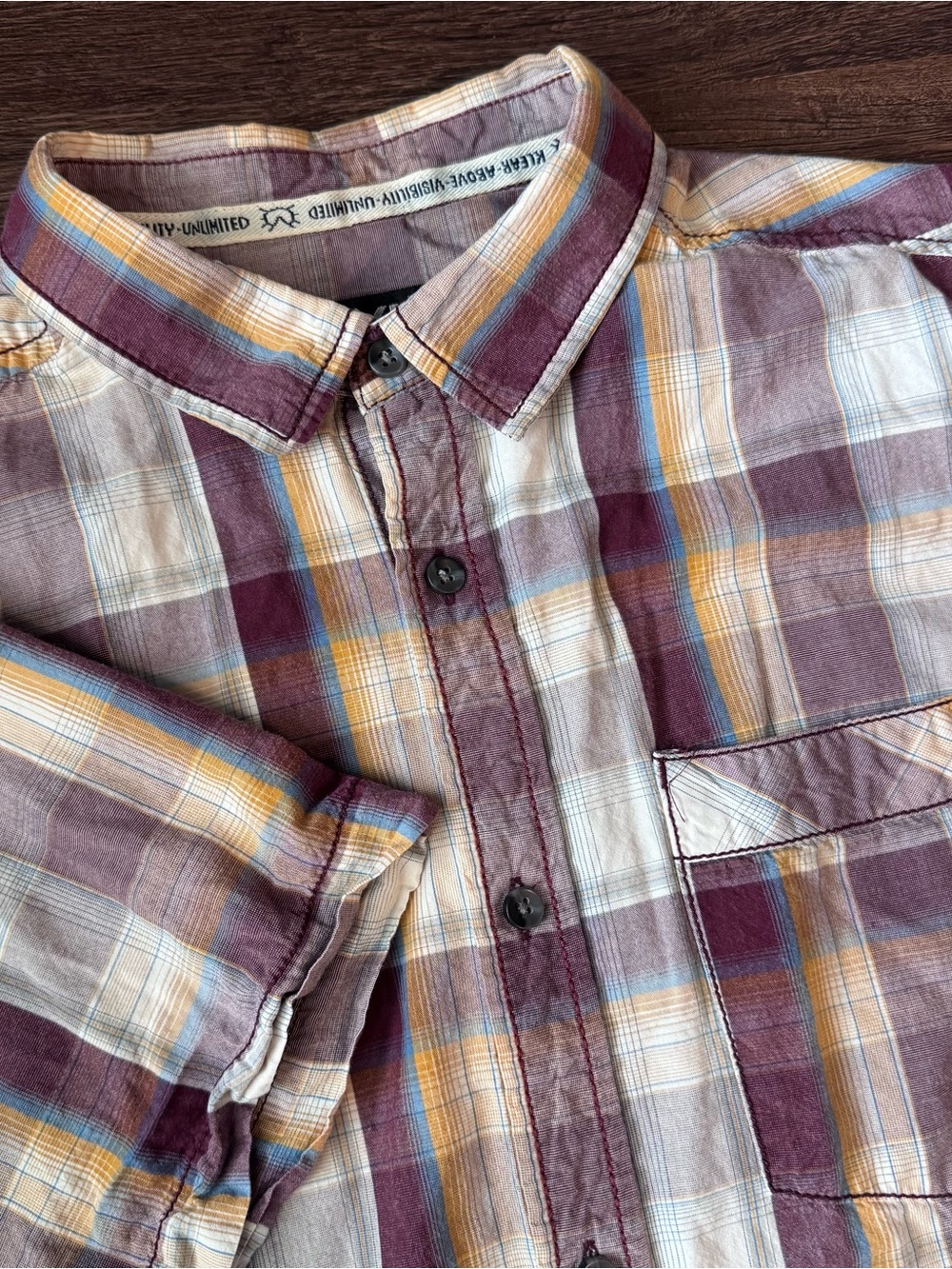 KAVU Mens Shirt Outdoors Hiking Short Sleeve Button Up Casual Medium Plaid